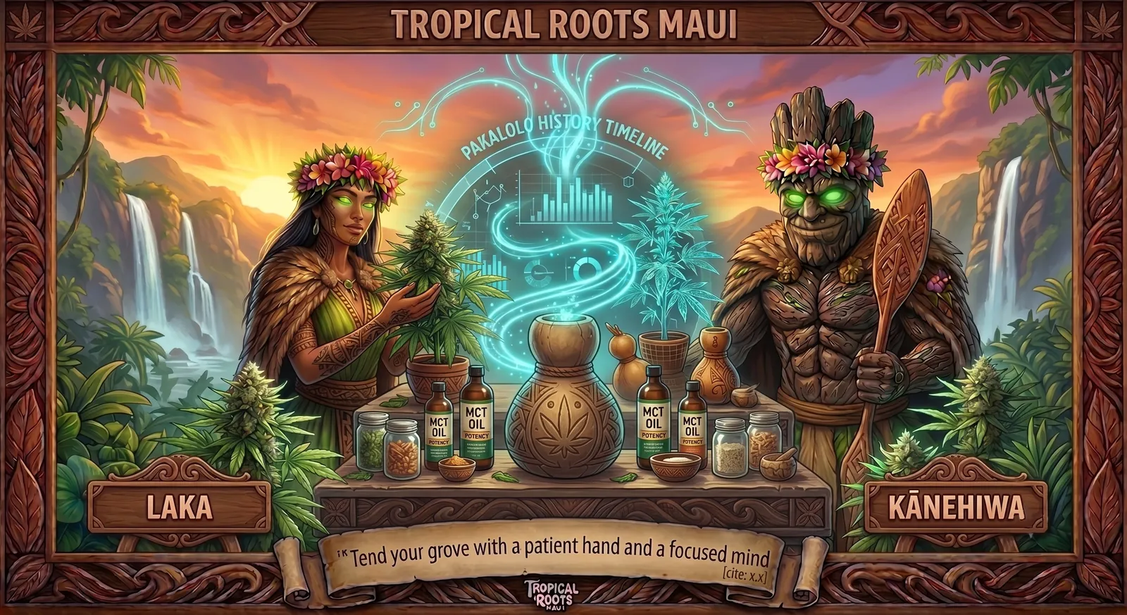 Kānehiwa and Laka, the twin guardians of Tropical Roots Maui